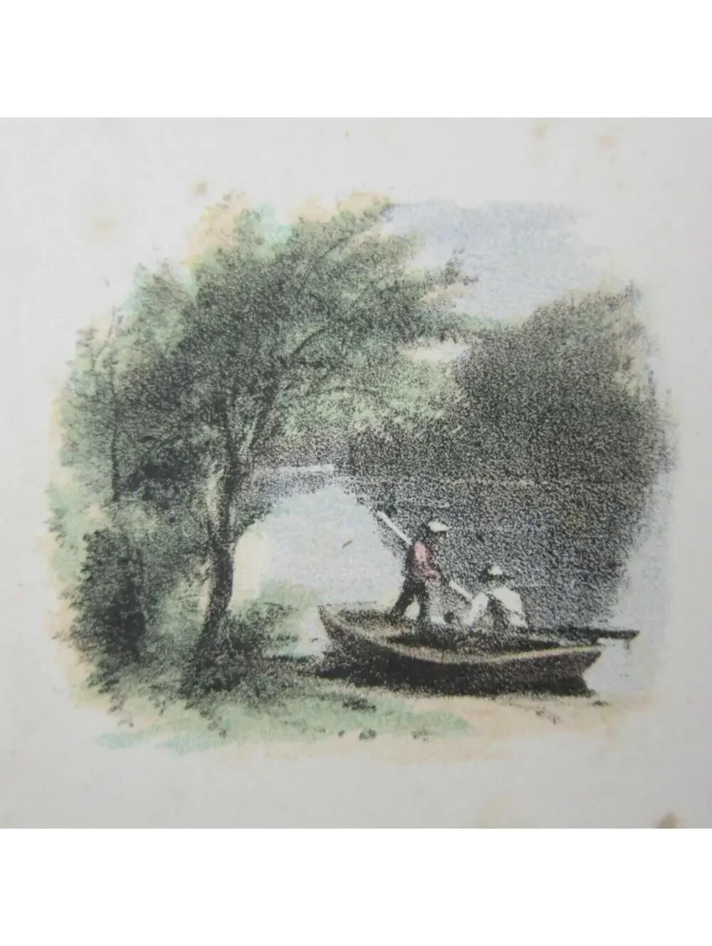 Color Lithograph Print Winter Landscape Snow House & Trees Bitter Cold Antique